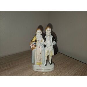 Vintage Made in Occupied Japan Porcelain Colonial Couple Figurine Flower Basket